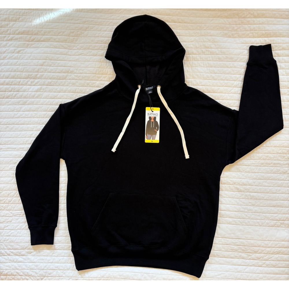 NWT Cozy Buffalo David Bitton Womens Super Soft Stretch Fleece Hoodie Black S